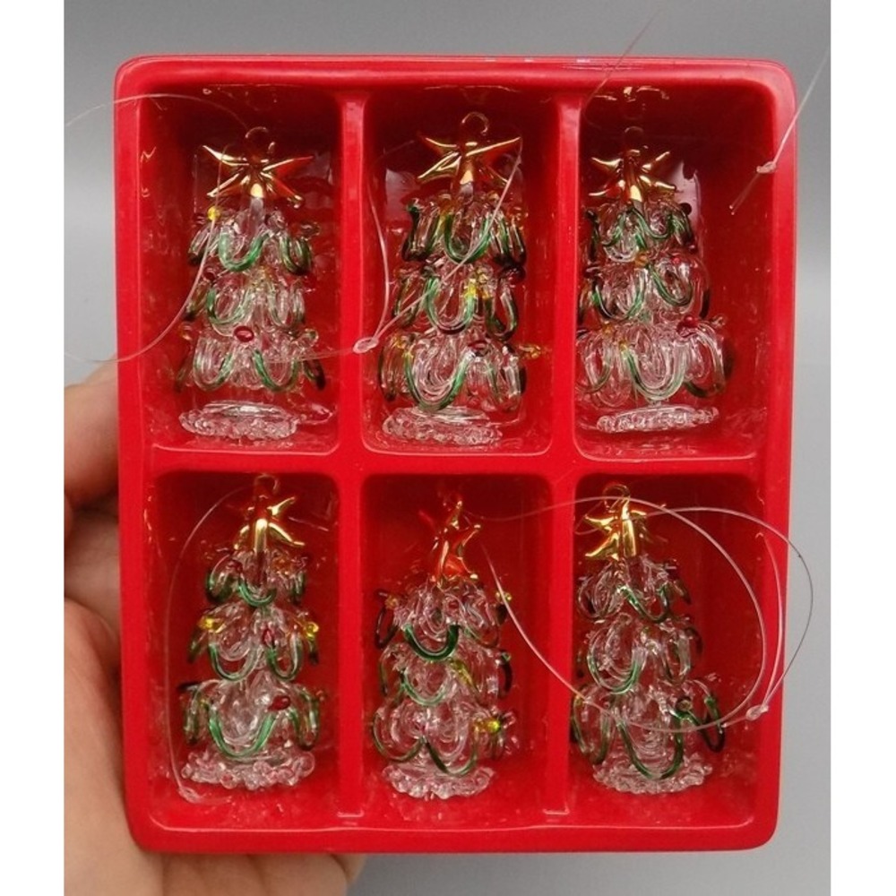 6 Silvestri Glass Christmas Tree Ornaments Mint in Box Vintage Lace Loop Glass